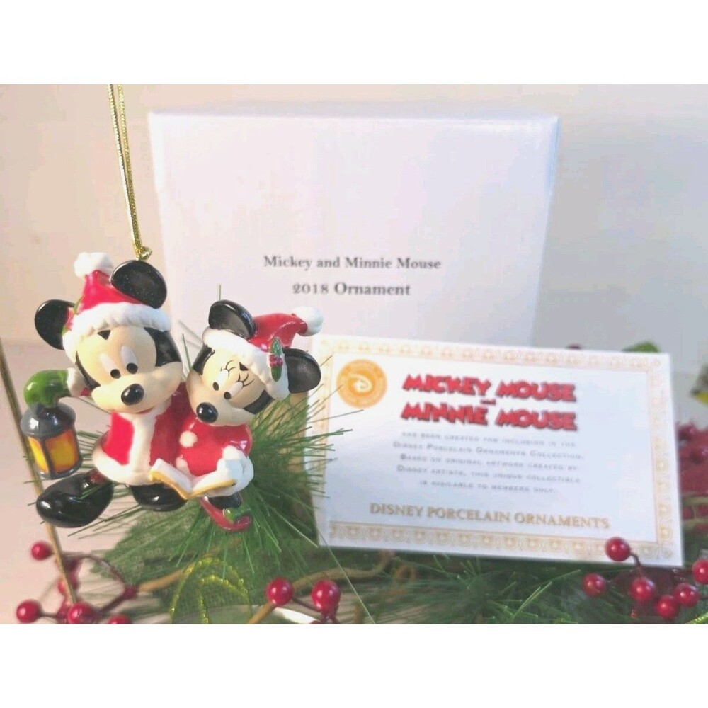 EUC Disney Mickey & Minnie Mouse Christmas Ornament box & Certificate